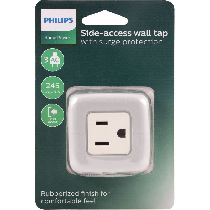 slide 7 of 7, Philips 3-Outlet Grounded Cube Tap with Surge Protection - Gray: Outlet Extender Adapter, 1 ct