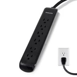 Philips 6-Outlet Surge Protector with 4' Cord - Black: 720 Joules, Compact Design