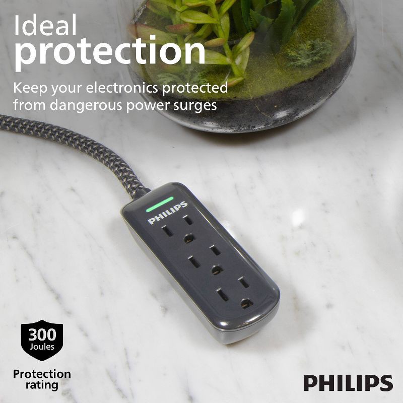 slide 3 of 7, Philips 8' 3-Outlet Grounded Extension Cord - Black: 13 Amps, 14 AWG Wire Gauge, 1 ct
