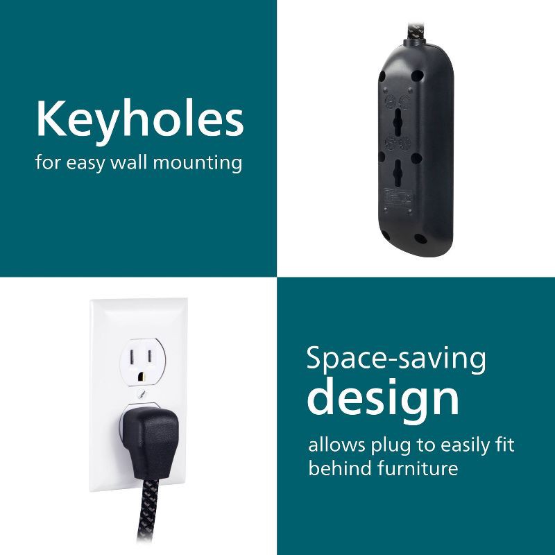 slide 5 of 7, Philips 8' 3-Outlet Grounded Extension Cord - Black: 13 Amps, 14 AWG Wire Gauge, 1 ct