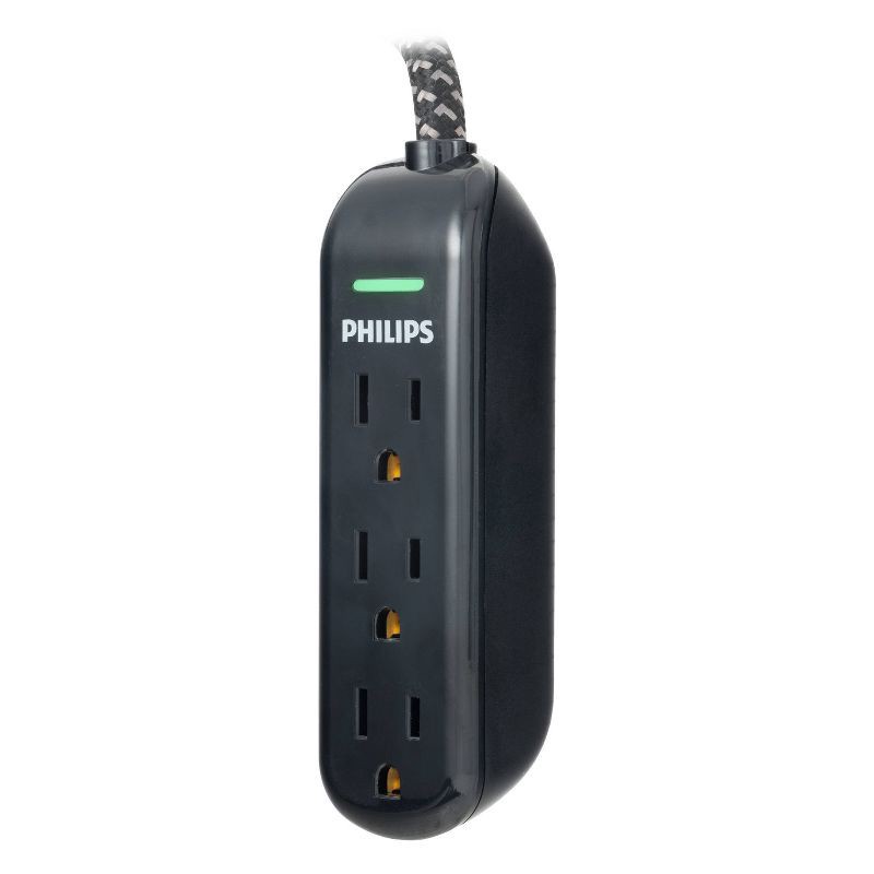 slide 1 of 7, Philips 8' 3-Outlet Grounded Extension Cord - Black: 13 Amps, 14 AWG Wire Gauge, 1 ct