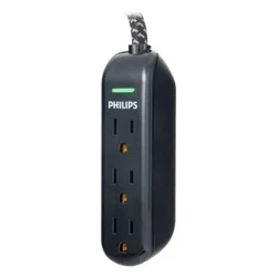 Philips 8' 3-Outlet Grounded Extension Cord - Black: 13 Amps, 14 AWG Wire Gauge