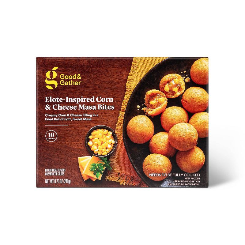 slide 1 of 3, Frozen Elote Inspired Corn & Cheese Masa Bites - 8.75oz/10ct - Good & Gather™, 8.75 oz, 10 ct