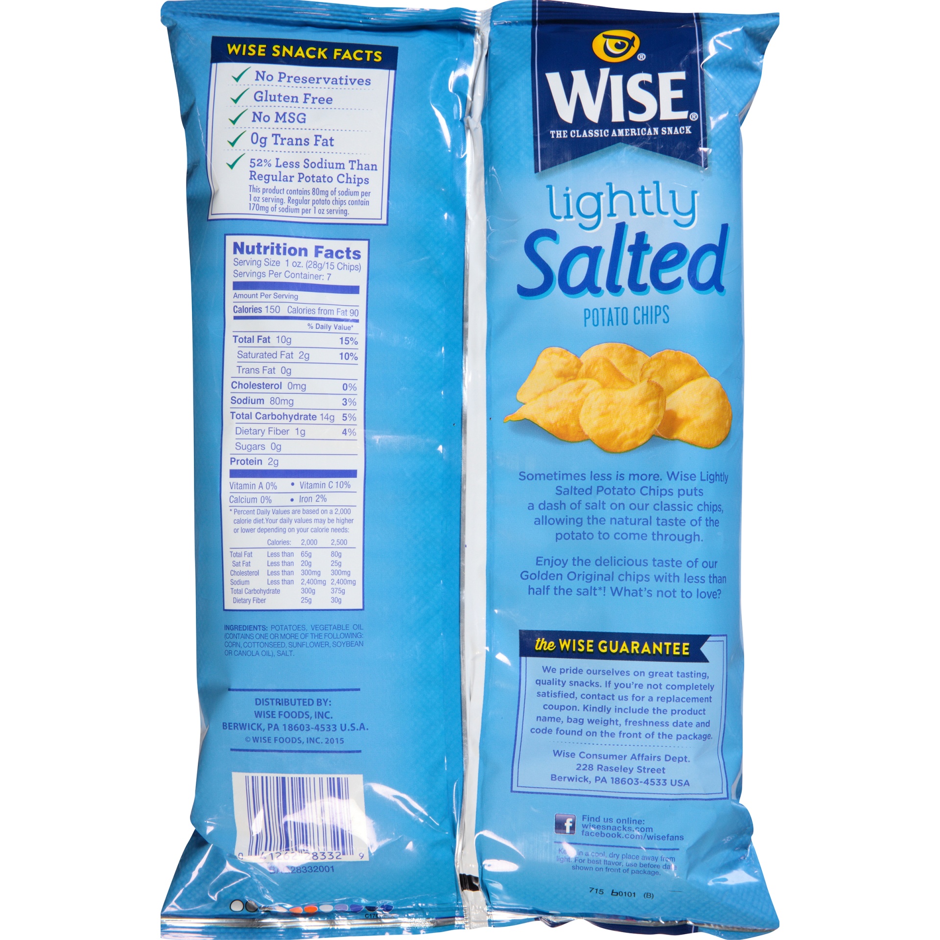 slide 6 of 6, Wise Lightly Salted Potato Chips, 7 oz