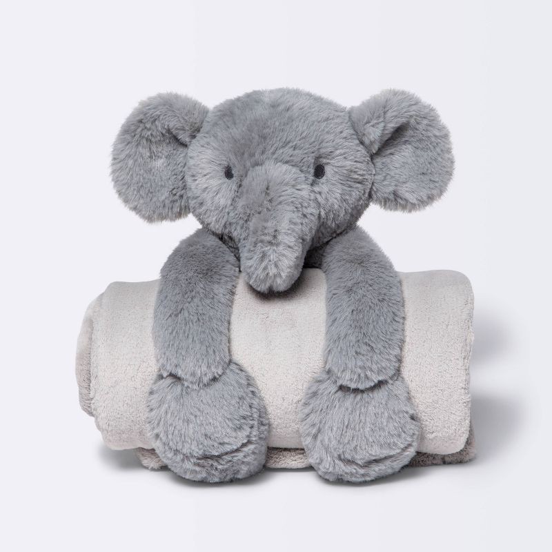 slide 1 of 3, Plush Blanket with Soft Toy - Cloud Island™ Gray Elephant, 1 ct