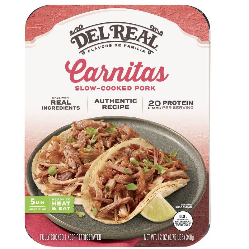 slide 1 of 8, Del Real Foods Del Real Carnitas - 12oz, 12 oz