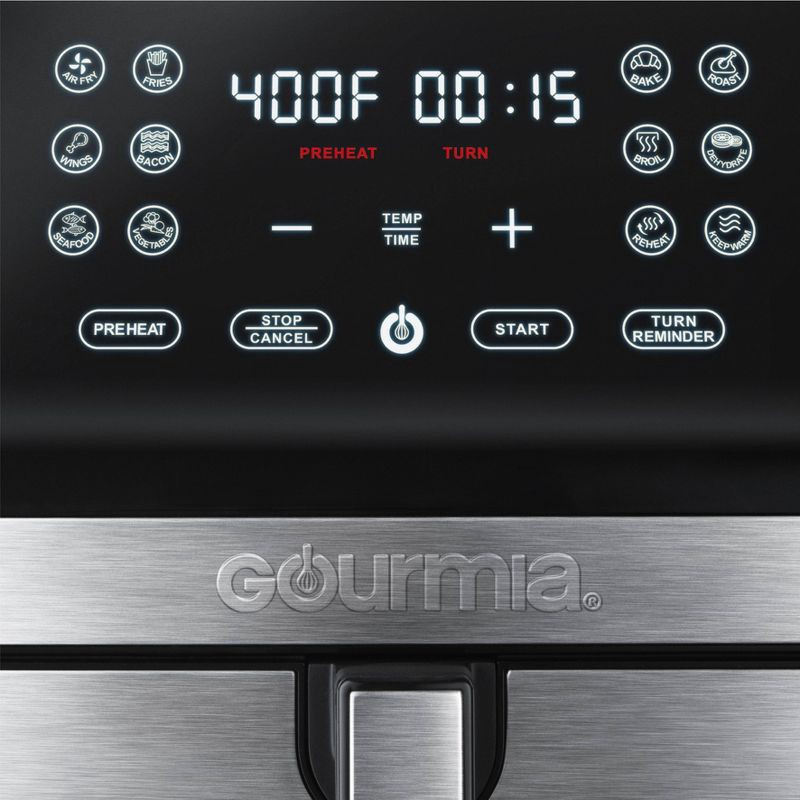 slide 5 of 8, Gourmia 8qt Digital Air Fryer with 12 One-Touch Functions & Guided Cooking Stainless Steel Black: Kitchen Appliance, 8 qt