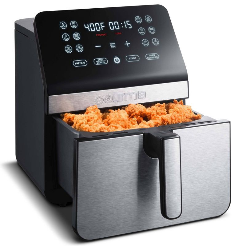 slide 6 of 8, Gourmia 8qt Digital Air Fryer with 12 One-Touch Functions & Guided Cooking Stainless Steel Black: Kitchen Appliance, 8 qt