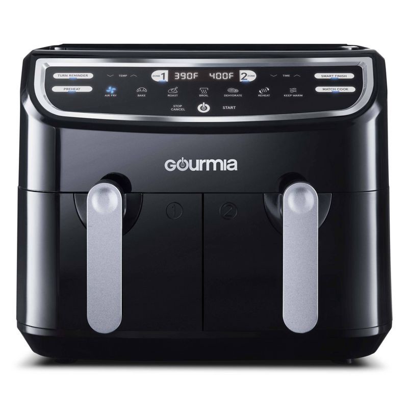 slide 1 of 1, Gourmia 9-Quart Dual Basket Digital Air Fryer, with 7 Functions, Smart Finish and Match Cook, 1 ct