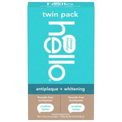 hello Antiplaque + Whitening Natural Peppermint Fluoride Free Toothpaste, 5 oz Tubes