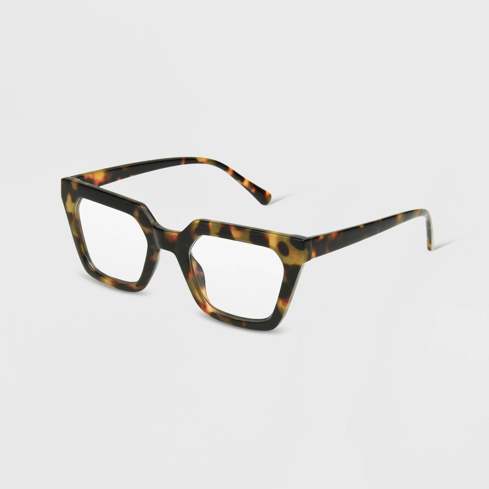 slide 2 of 2, Women's Blue Light Filtering Tortoise Shell Print Rectangle Glasses - A New Day Brown, 1 ct