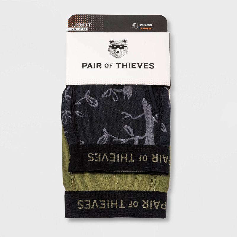 slide 2 of 7, Pair of Thieves Men's Super Fit Print Boxer Briefs 2pk - Dark Green M: Lightweight Mesh, Botanical Pattern, 2 ct