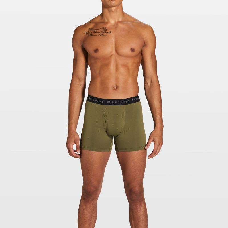 slide 5 of 7, Pair of Thieves Men's Super Fit Print Boxer Briefs 2pk - Dark Green XL: Lightweight Mesh, Botanical Pattern, Full Waistband Elastic, 2 ct