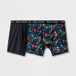 Pair of Thieves Men's Super Fit Print Boxer Briefs 2pk - Black/Blue M: Lightweight Mesh, Full Waistband Elastic, Machine Washable