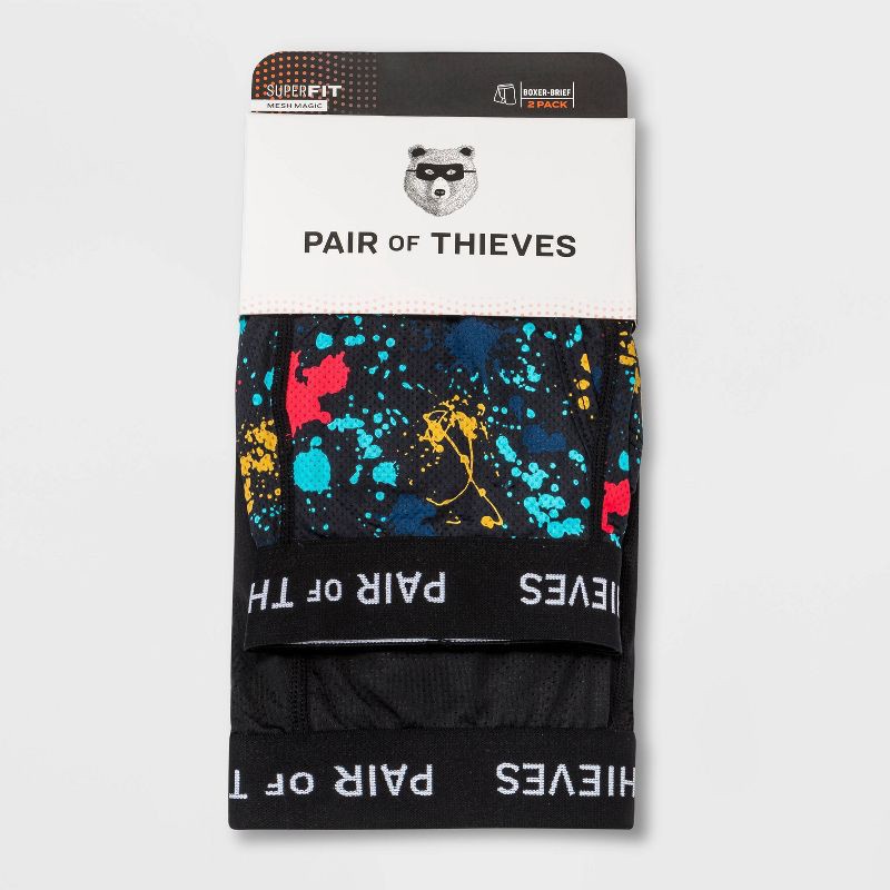 slide 2 of 13, Pair of Thieves Men's Super Fit Paint Splatter Boxer Briefs 2pk - Black/Blue L, 2 ct