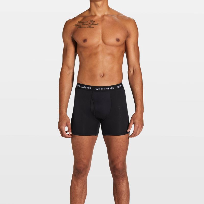 slide 5 of 13, Pair of Thieves Men's Super Fit Print Boxer Briefs 2pk - Black/Blue XL: Lightweight Mesh, Regular Rise, 2 ct