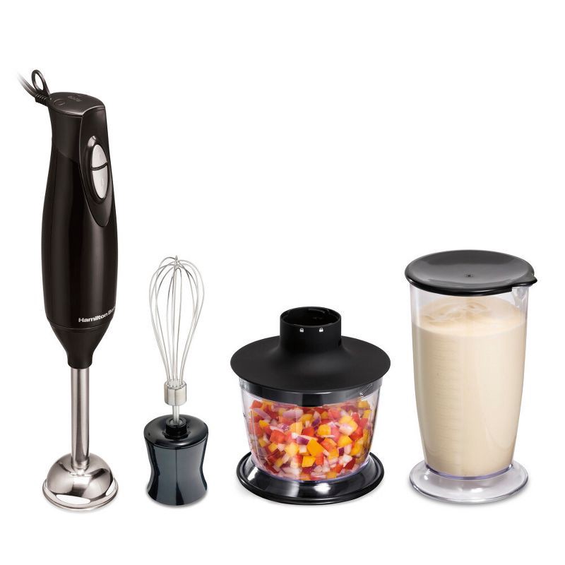 slide 10 of 11, Hamilton Beach 3-in-1 Hand Blender with Wisk 59768: Immersion Handheld Mixer, 2 Speeds, Dishwasher-Safe, 225W, Black, 1 ct