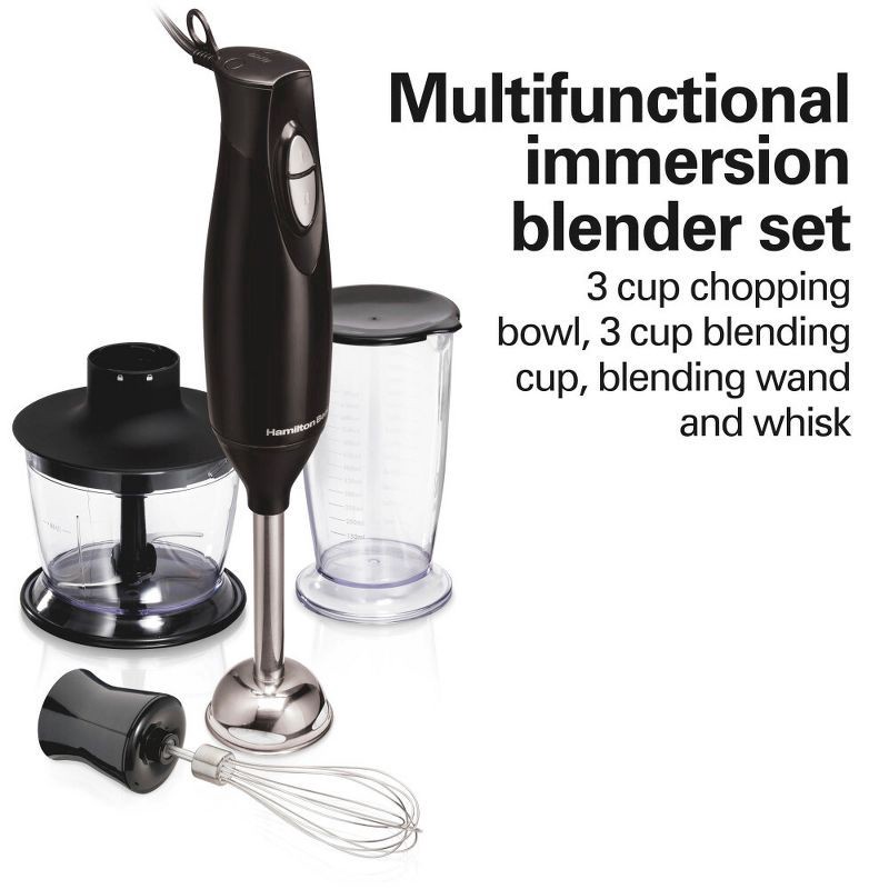 slide 11 of 11, Hamilton Beach 3-in-1 Hand Blender with Wisk 59768: Immersion Handheld Mixer, 2 Speeds, Dishwasher-Safe, 225W, Black, 1 ct