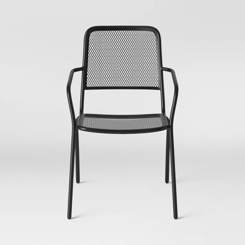 slide 2 of 7, Metal Mesh Outdoor Patio Dining Chair Stacking Chair Black - Room Essentials™, 1 ct