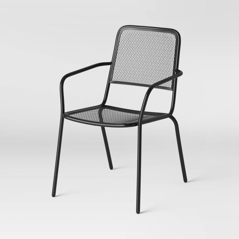 slide 1 of 7, Metal Mesh Outdoor Patio Dining Chair Stacking Chair Black - Room Essentials™, 1 ct