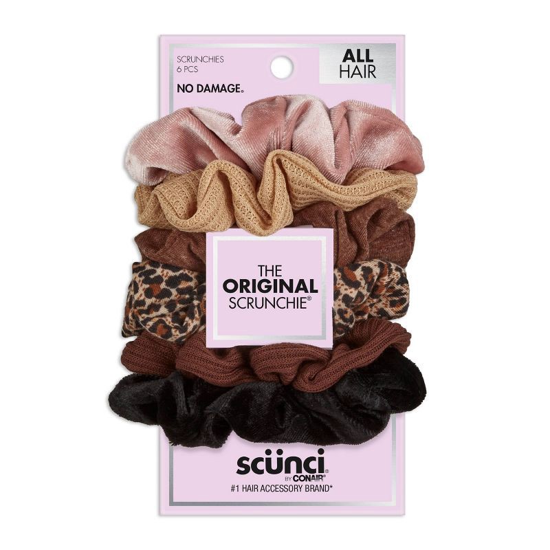 slide 1 of 5, scunci scünci No Damage Mixed Textures Scrunchies - Warm Neutral - All Hair - 6pcs, 6 ct