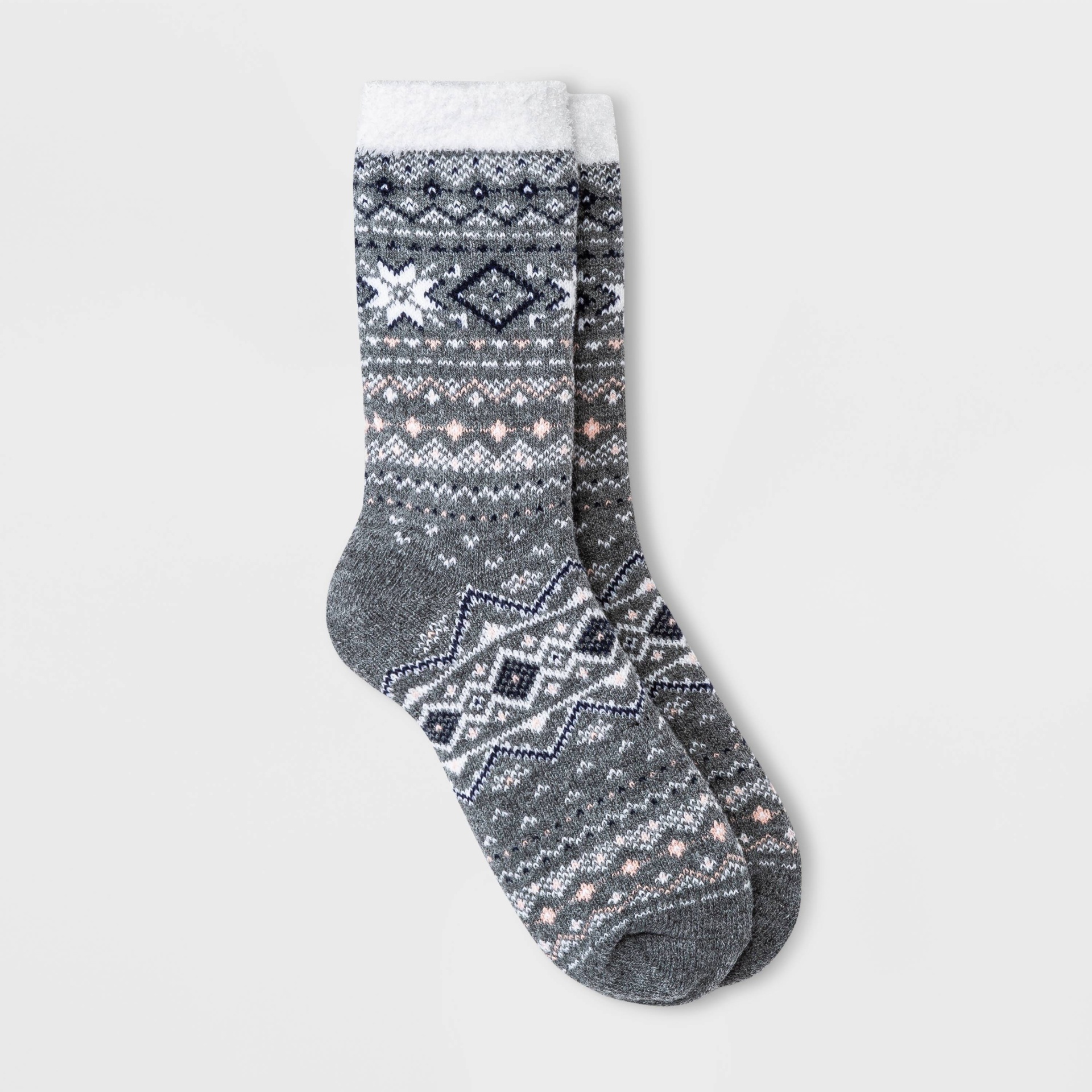 slide 1 of 2, Women's Fair Isle Double Lined Cozy Crew Socks - A New Day Heather Gray 4-10, 1 ct