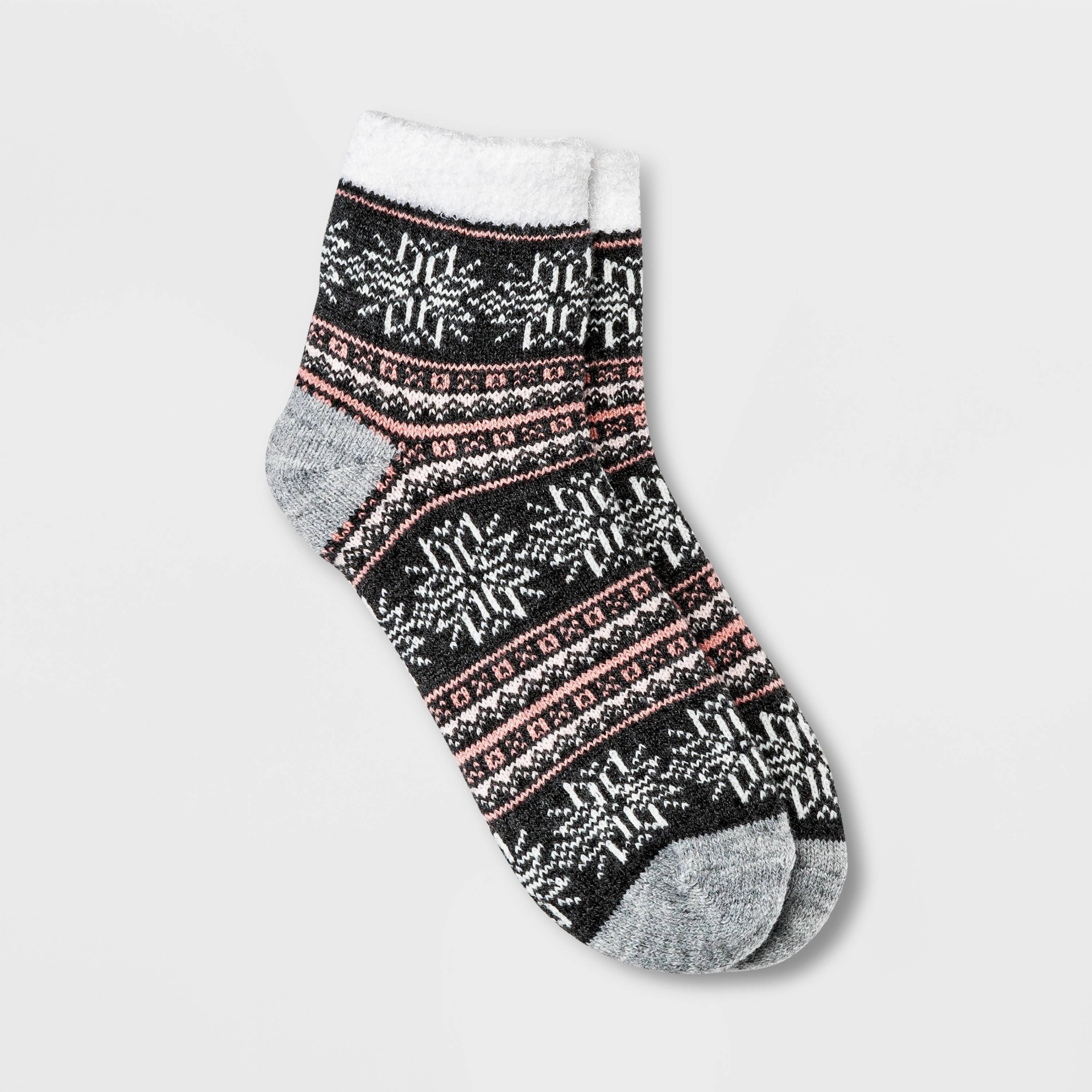 slide 1 of 2, Women's Snowflake Double Lined Cozy Ankle Socks - A New Day Charcoal Heather/Pink 4-10, 1 ct