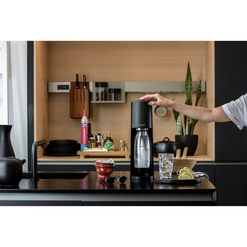 slide 12 of 12, SodaStream Terra Sparkling Water Maker with CO2 and Carbonating Bottle Black: Soda Streamer Machine, 60L Capacity, 60 liter