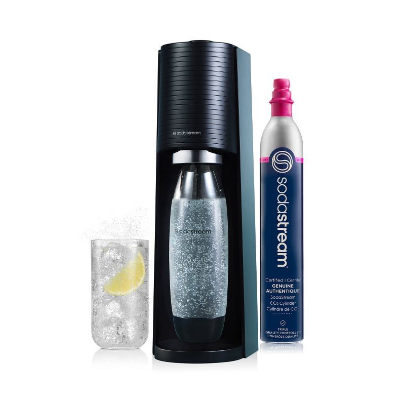 slide 1 of 12, SodaStream Terra Sparkling Water Maker with CO2 and Carbonating Bottle Black: Soda Streamer Machine, 60L Capacity, 60 liter