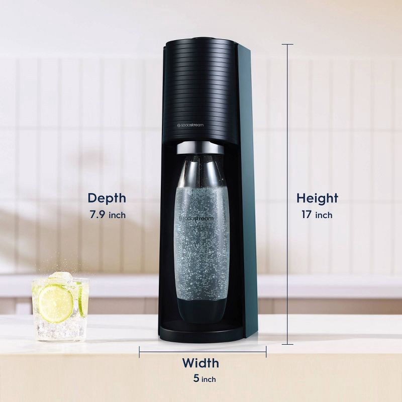 slide 10 of 12, SodaStream Terra Sparkling Water Maker with CO2 and Carbonating Bottle Black: Soda Streamer Machine, 60L Capacity, 60 liter