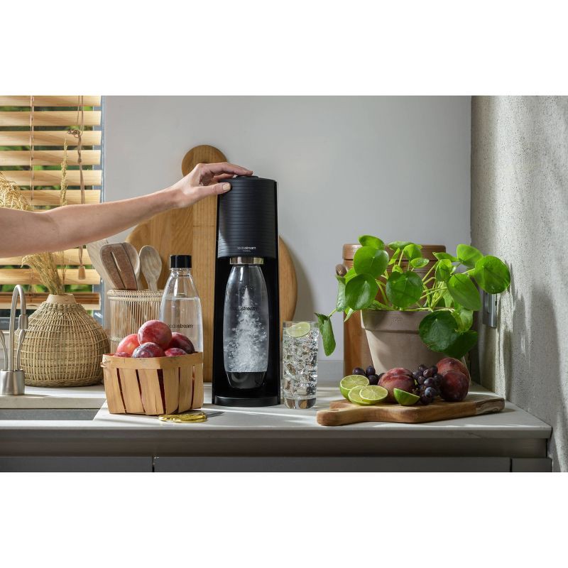 slide 11 of 12, SodaStream Terra Sparkling Water Maker with CO2 and Carbonating Bottle Black: Soda Streamer Machine, 60L Capacity, 60 liter