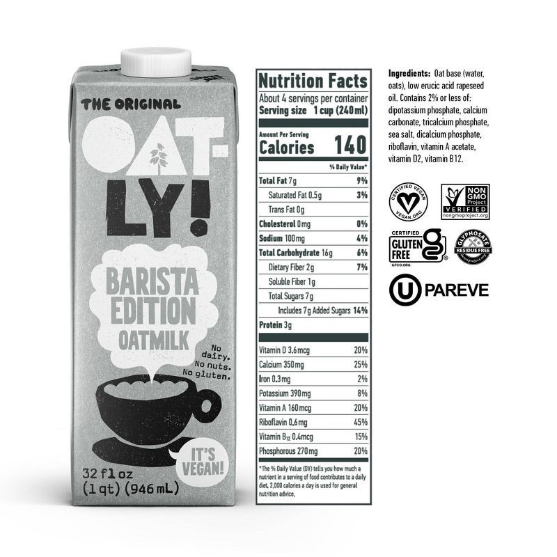 slide 2 of 9, Oatly Oatmilk Barista Edition Non-Dairy Milk Shelf Stable - 32oz, 32 oz