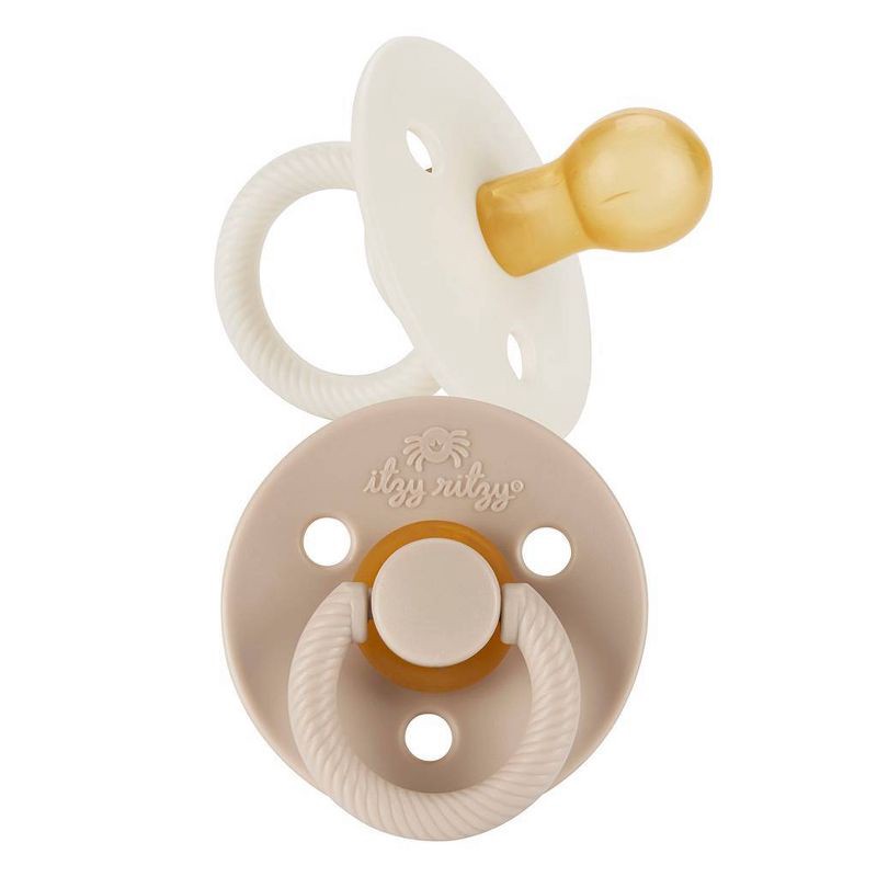 slide 1 of 6, Itzy Ritzy Natural Rubber Pacifier - 0-6 Months - Coconut & Toast - 2pk, 2 ct