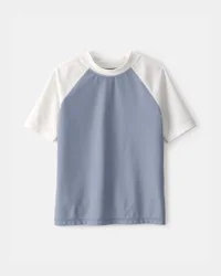 Oshkosh Boys Colorblock Short-Sleeve Rashguard - Blue/Ivory, Size 12
