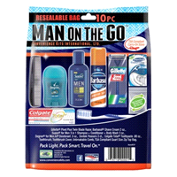 slide 3 of 5, Man On The Go Foil Bag Featuring: Gillette and Barbarsol Shave Products, 10 ct