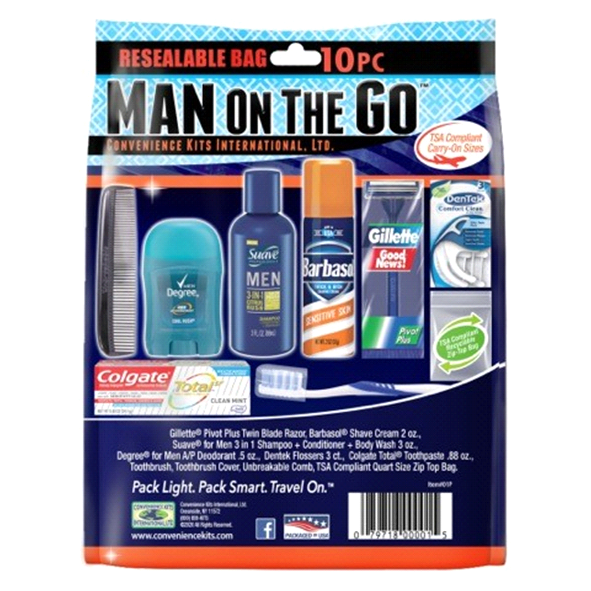 slide 5 of 5, Man On The Go Foil Bag Featuring: Gillette and Barbarsol Shave Products, 10 ct