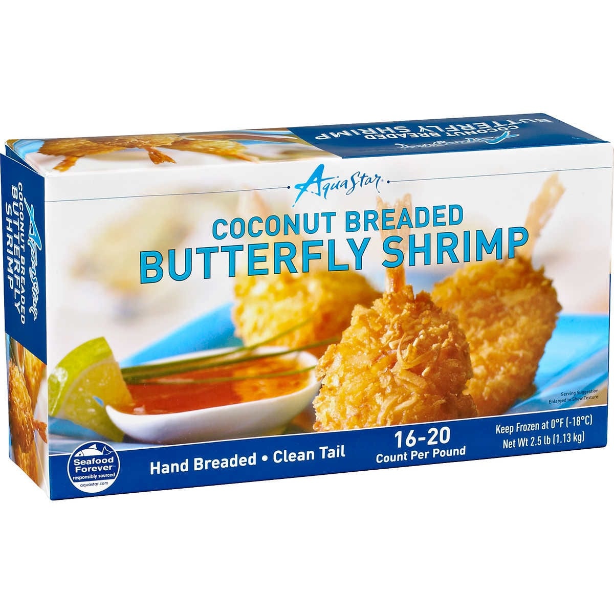 slide 1 of 1, Aqua Star Coconut Breaded 16/20 Butterfly Shrimp, 2.5 lb