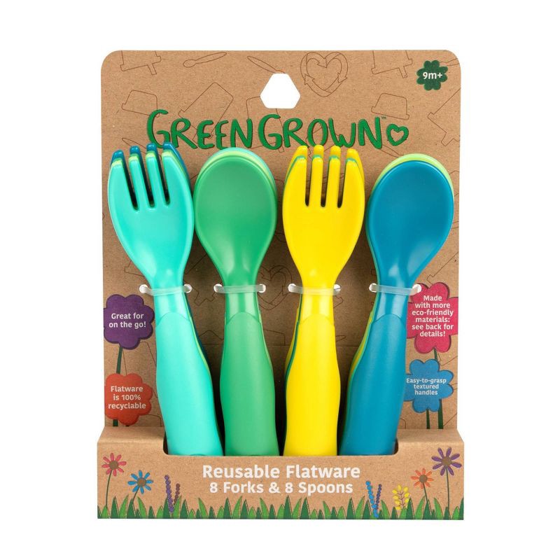 slide 5 of 6, The First Years GreenGrown Reusable Flatware - Toddler Forks & Spoons - Blue/Aqua/Yellow/Green - 16pk, 16 ct