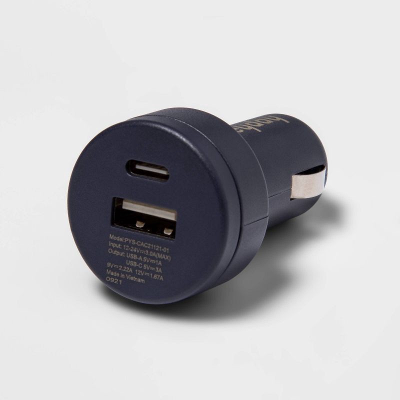 slide 2 of 3, Dual Port 25W Car Charger - heyday™ Dusk Blue: USB & USB-C Adapter, 1 ct