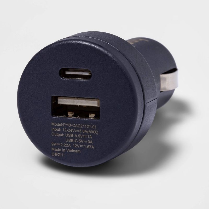 slide 3 of 3, Dual Port 25W Car Charger - heyday™ Dusk Blue: USB & USB-C Adapter, 1 ct