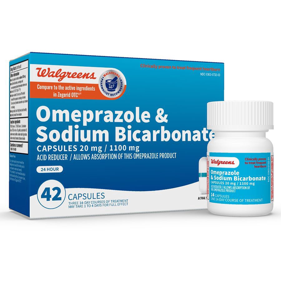 slide 5 of 5, Walgreens Omeprazole & Sodium Bicarbonate Acid Reducer Capsules, 42 ct