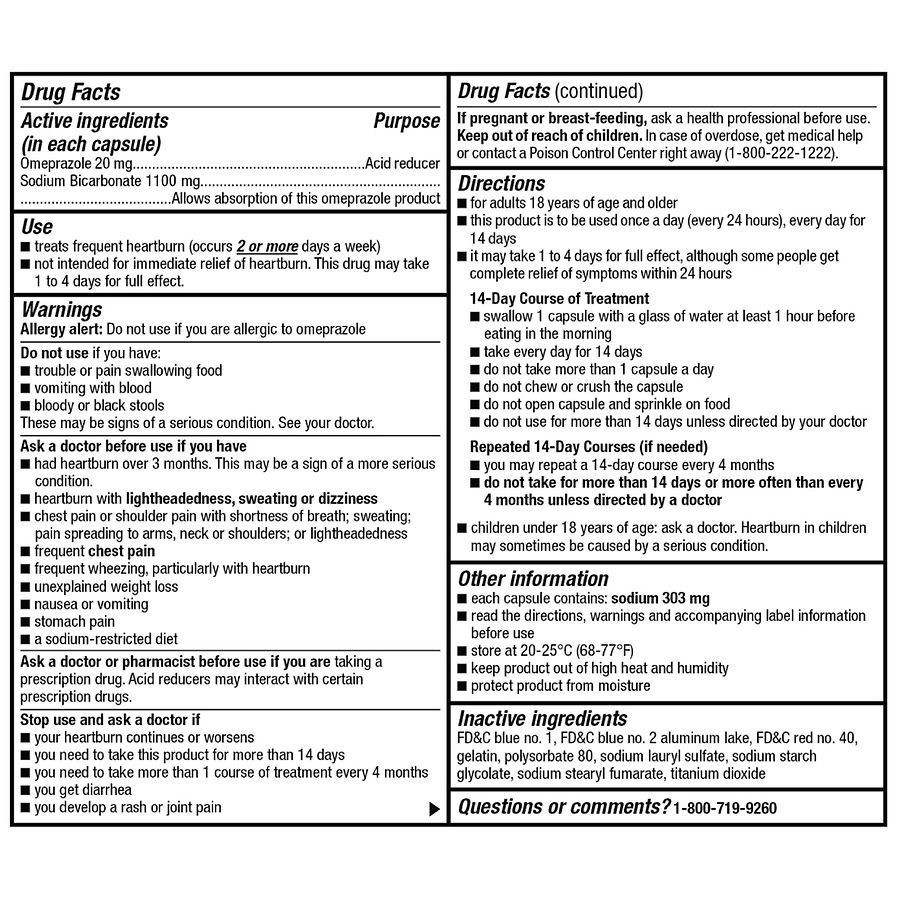 slide 4 of 5, Walgreens Omeprazole & Sodium Bicarbonate Acid Reducer Capsules, 42 ct