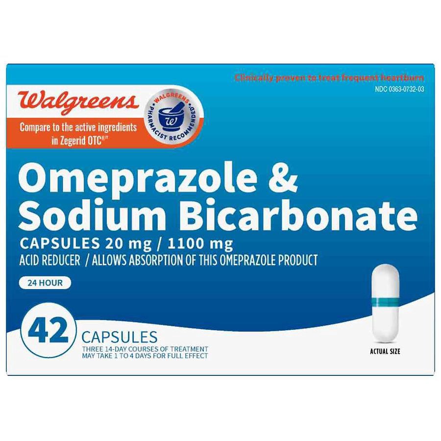 slide 1 of 5, Walgreens Omeprazole & Sodium Bicarbonate Acid Reducer Capsules, 42 ct