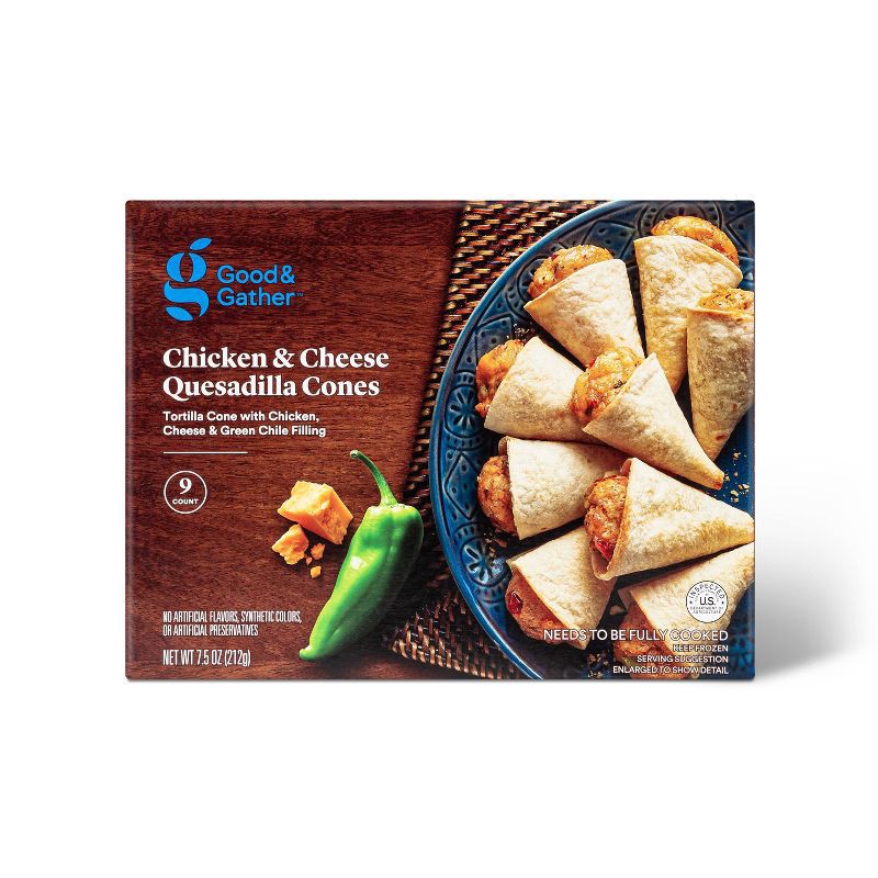 slide 1 of 3, Frozen Chicken & Cheese Quesadilla Cones - 7.5oz/9ct - Good & Gather™, 7.5 oz, 9 ct