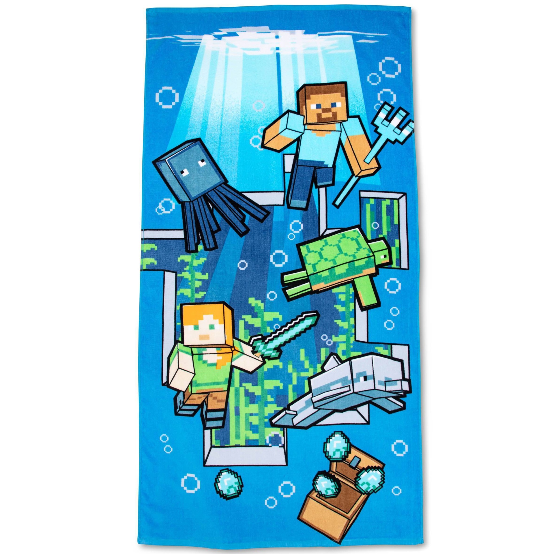 slide 1 of 1, Minecraft Underwater Adventure Beach Towel Green/Blue, 1 ct