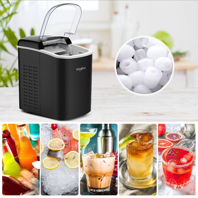 slide 9 of 10, Whirlpool Countertop Ice Maker WHCI26VBA3A: 26 lb Daily Production, Bullet Ice, Black, 1.5 lb Storage, 2 Ice Sizes, 26 lb, 1.5 lb
