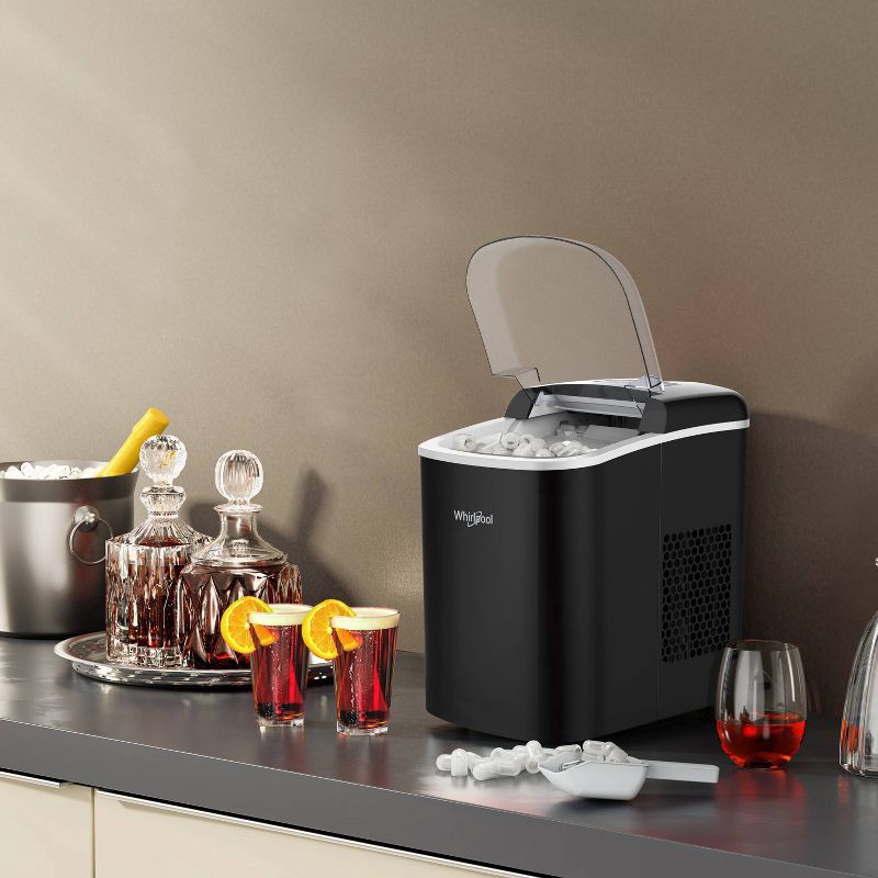 slide 10 of 10, Whirlpool Countertop Ice Maker WHCI26VBA3A: 26 lb Daily Production, Bullet Ice, Black, 1.5 lb Storage, 2 Ice Sizes, 26 lb, 1.5 lb