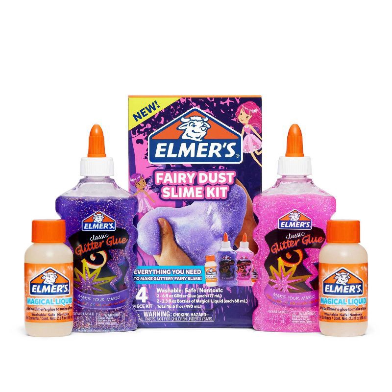 slide 1 of 8, Elmer's 4pk Fairy Dust Slime Kit with Glue & Activator Solution: Magical DIY Art Kit for Kids, Glitter Craft Activity, 4 ct