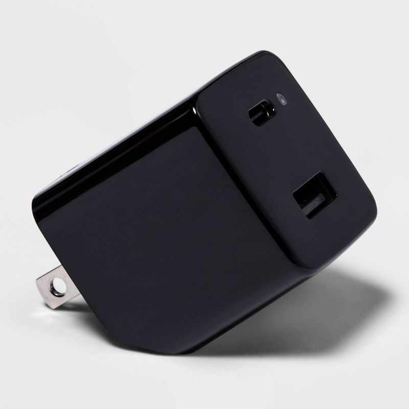 slide 2 of 3, 2-Port 20W USB-A and USB-C Wall Charger - heyday™ Black, 1 ct