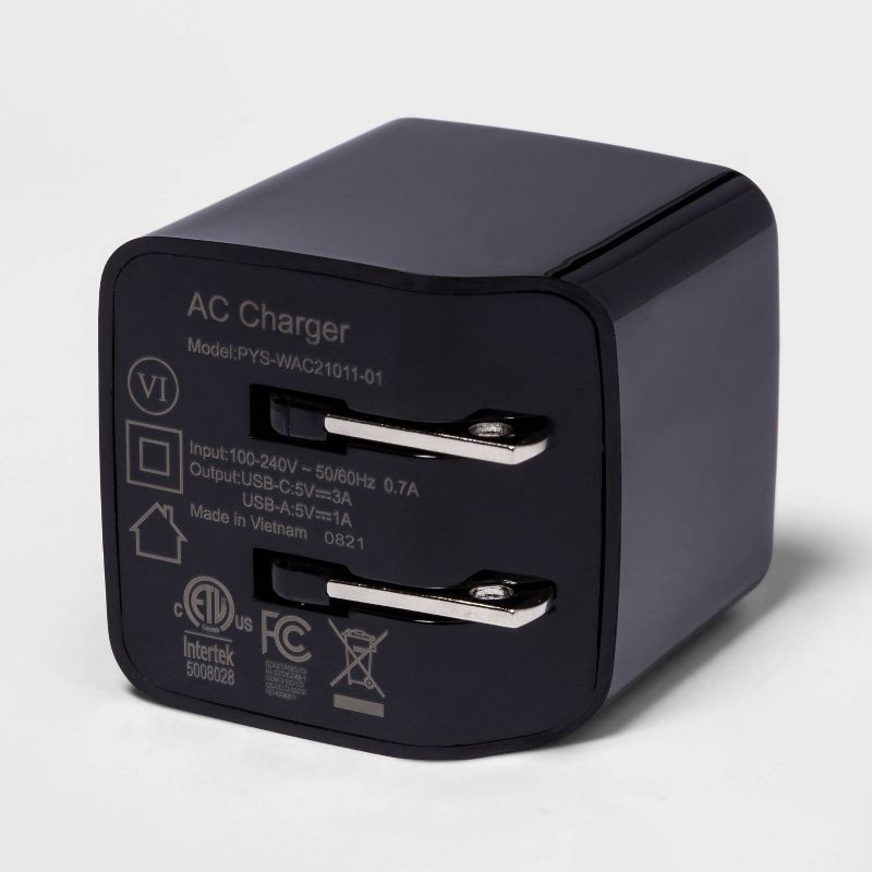 slide 3 of 3, 2-Port 20W USB-A and USB-C Wall Charger - heyday™ Black, 1 ct